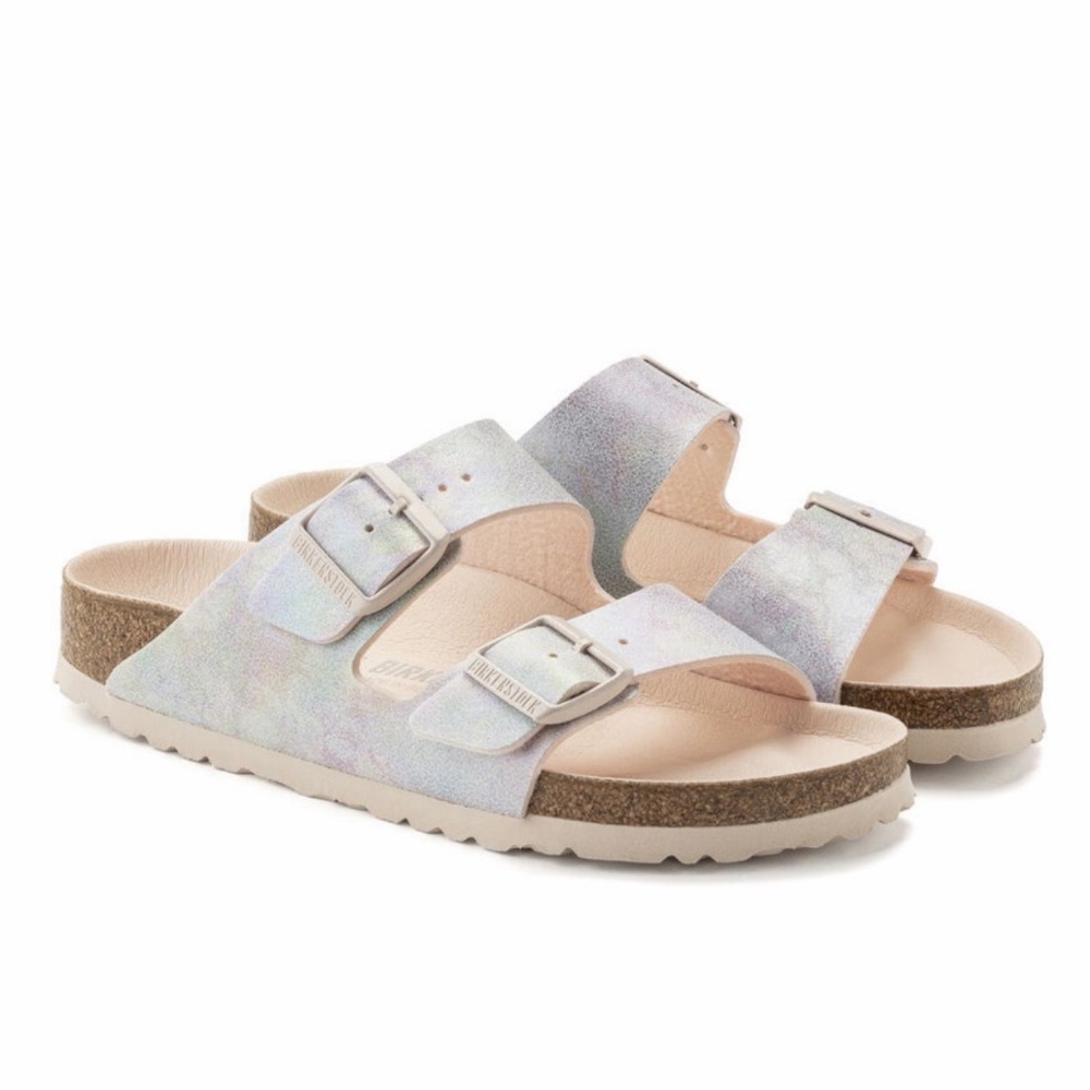 BIRKENSTOCK ARIZONA Iridescent Sandals Womens 7 EU 38 Leather Colorful Buckle